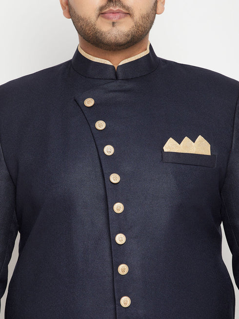 Vastramay Men's Plus Size Navy Blue Slim Fit Sherwani Only Top